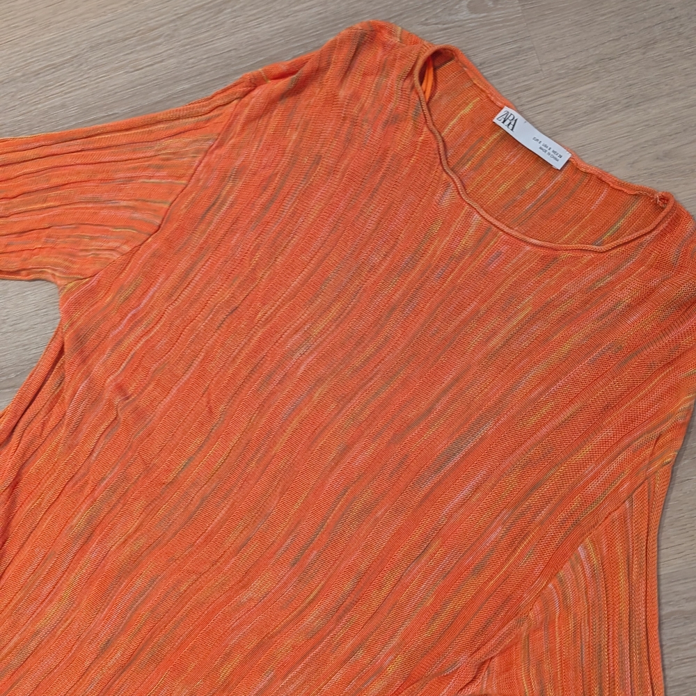 Zara Orange Ribbed Bell Sleeve Blouse - Picture 7 of 8